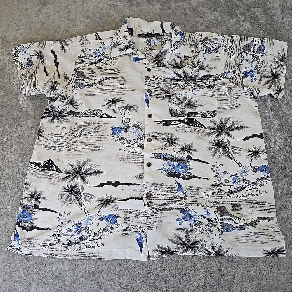 Milano Bay Shirt Men‎ XL White Hawaiian Button Up Casual Beachwear